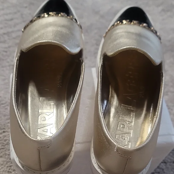 Karl Lagerfeld Gold and Black Wedge Shoes Size 6 Womens!! - Picture 7 of 9